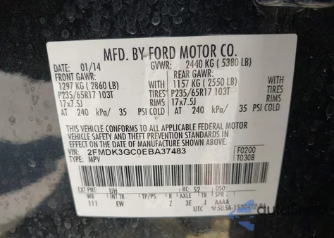 2014 Ford Edge Se из США, поврежденный, VIN 2FMDK3GC0EBA37483